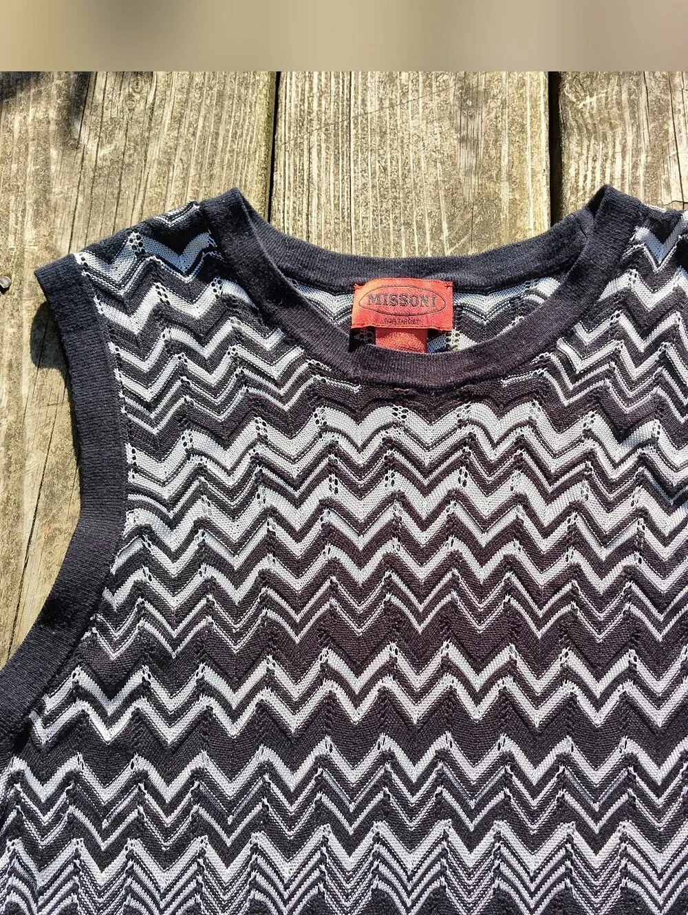 Missoni for Target Sz L Black White Zigzag Chevron Knit Tank Top Stretchy